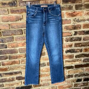 Leith Medium Wash Blue Denim High Rise Crop Cropped Flare Jeans Women's Size 24
